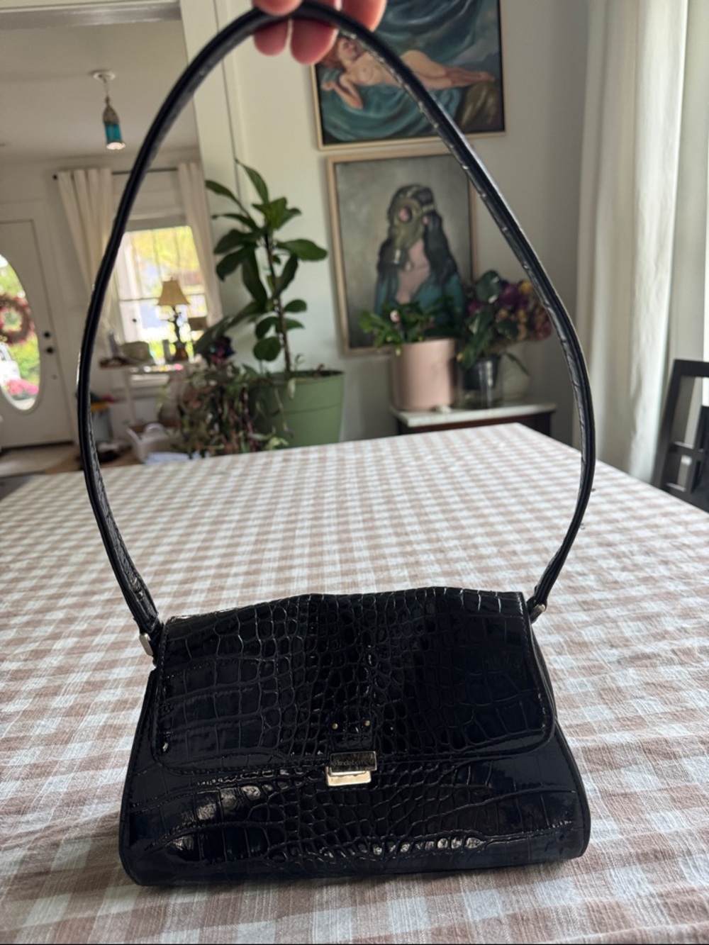 Liz Claiborne Black Croc-Embossed Shoulder Bag
